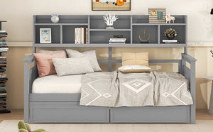 Daybed, Slat Support, With Bedside Shelves And 2 Drawers