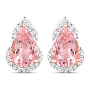 2.37 Carat Genuine Morganite and White Diamond 14K Rose Gold Earrings