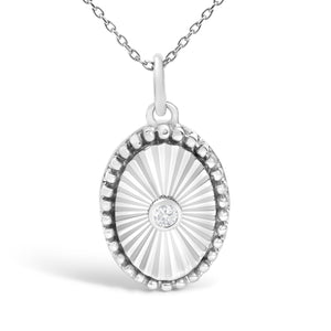 10K White Gold Diamond Accent Oval Fluted Medallion Pendant Necklace