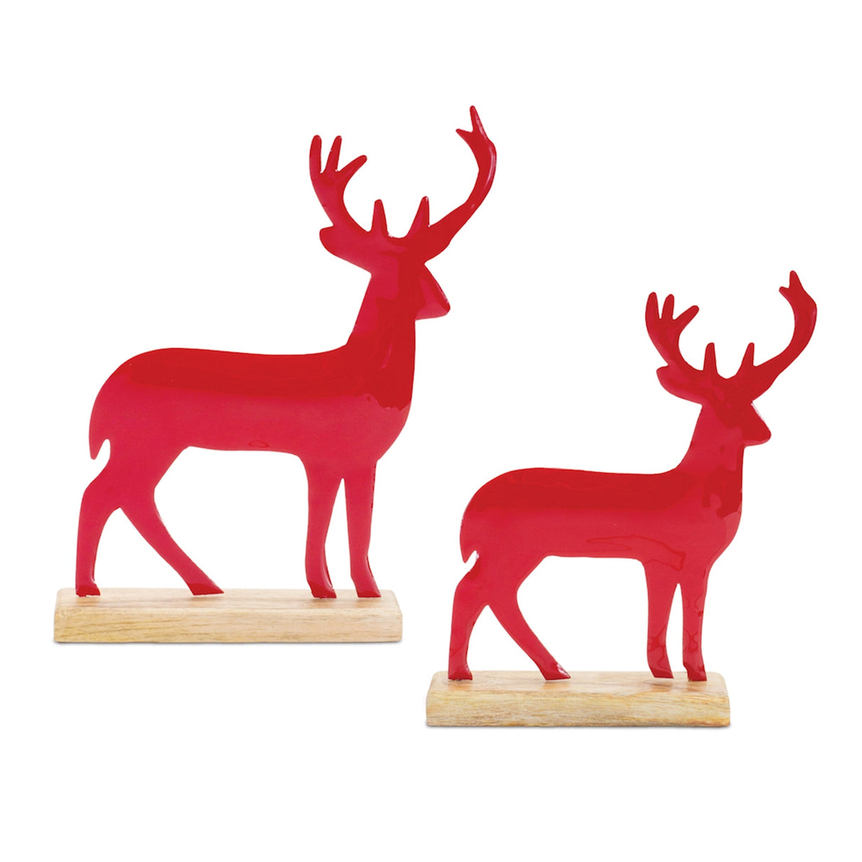 Metal Deer Silhouette with Wood Base (Set of 2, red)