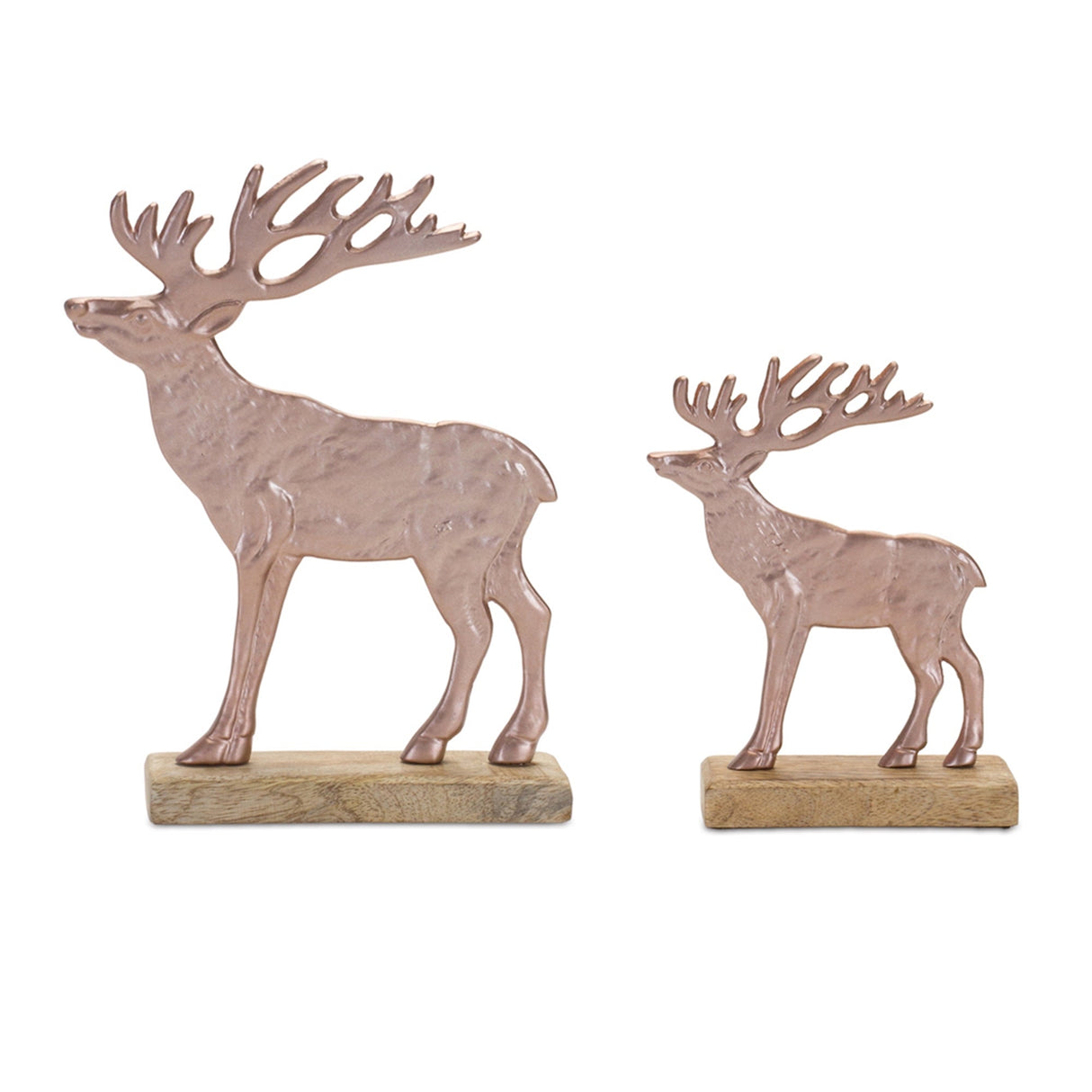 Metal Deer Silhouette with Wood Base (Set of 2, brown)