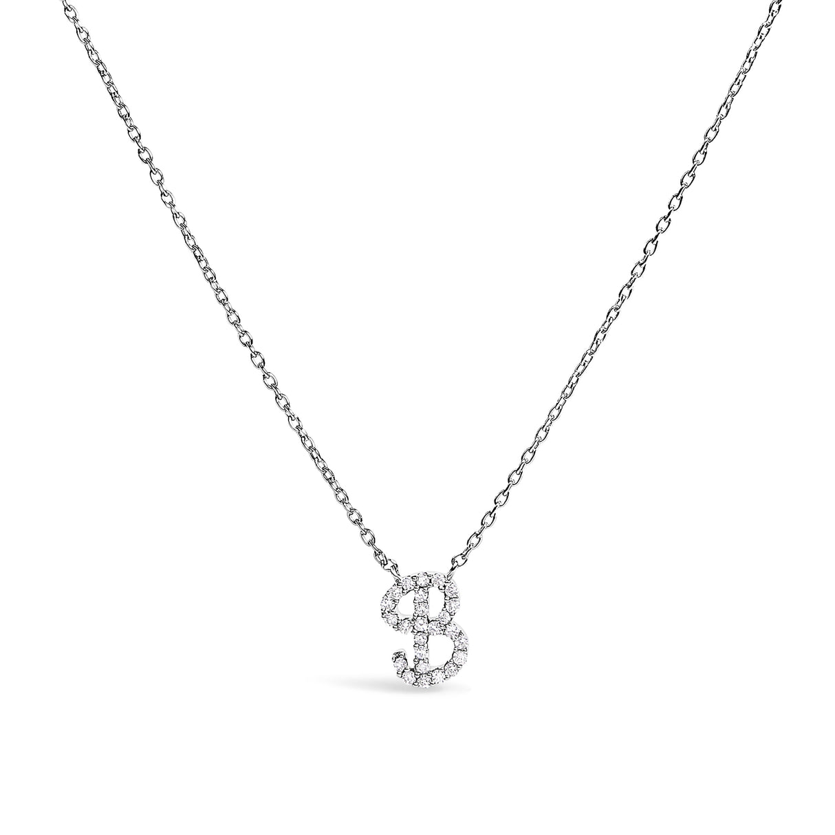 14K White Gold Diamond Accent "A" Initial Script Style Pendant Necklace