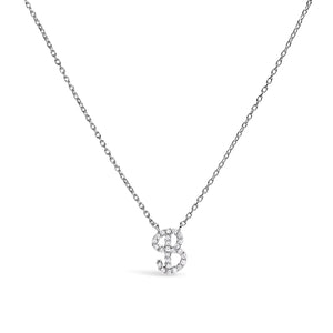 14K White Gold Diamond Accent "A" Initial Script Style Pendant Necklace