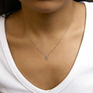 10K White Gold Diamond Accent  A-Z Initial Script Style Pendant Necklace