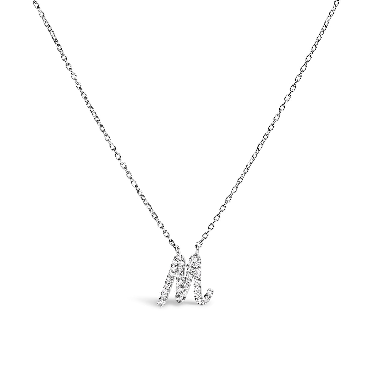 14K White Gold Diamond Accent "A" Initial Script Style Pendant Necklace