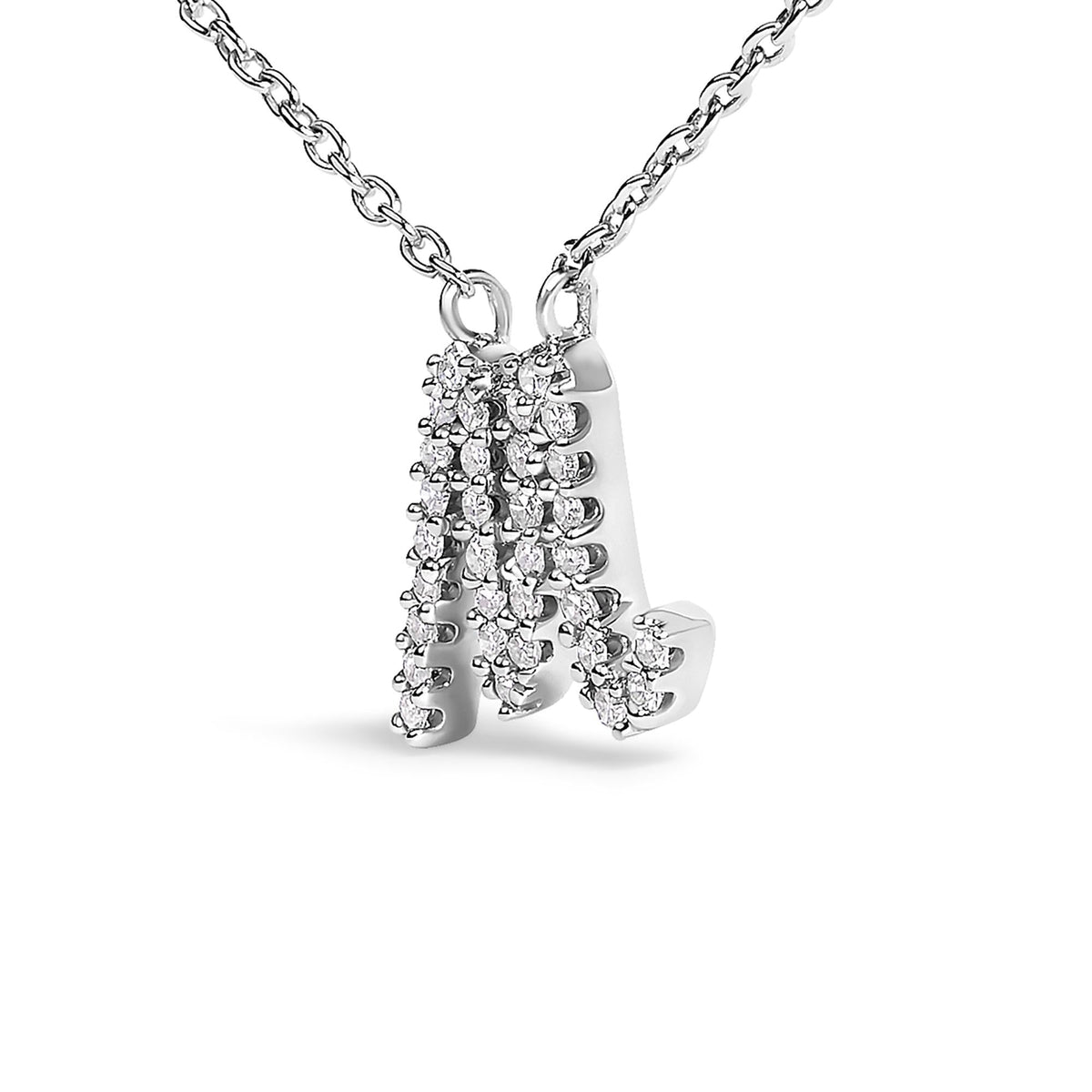 14K White Gold Diamond Accent "A-Z" Initial Script Style Pendant Necklace