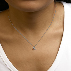 14K White Gold Diamond Accent "A-Z" Initial Script Style Pendant Necklace