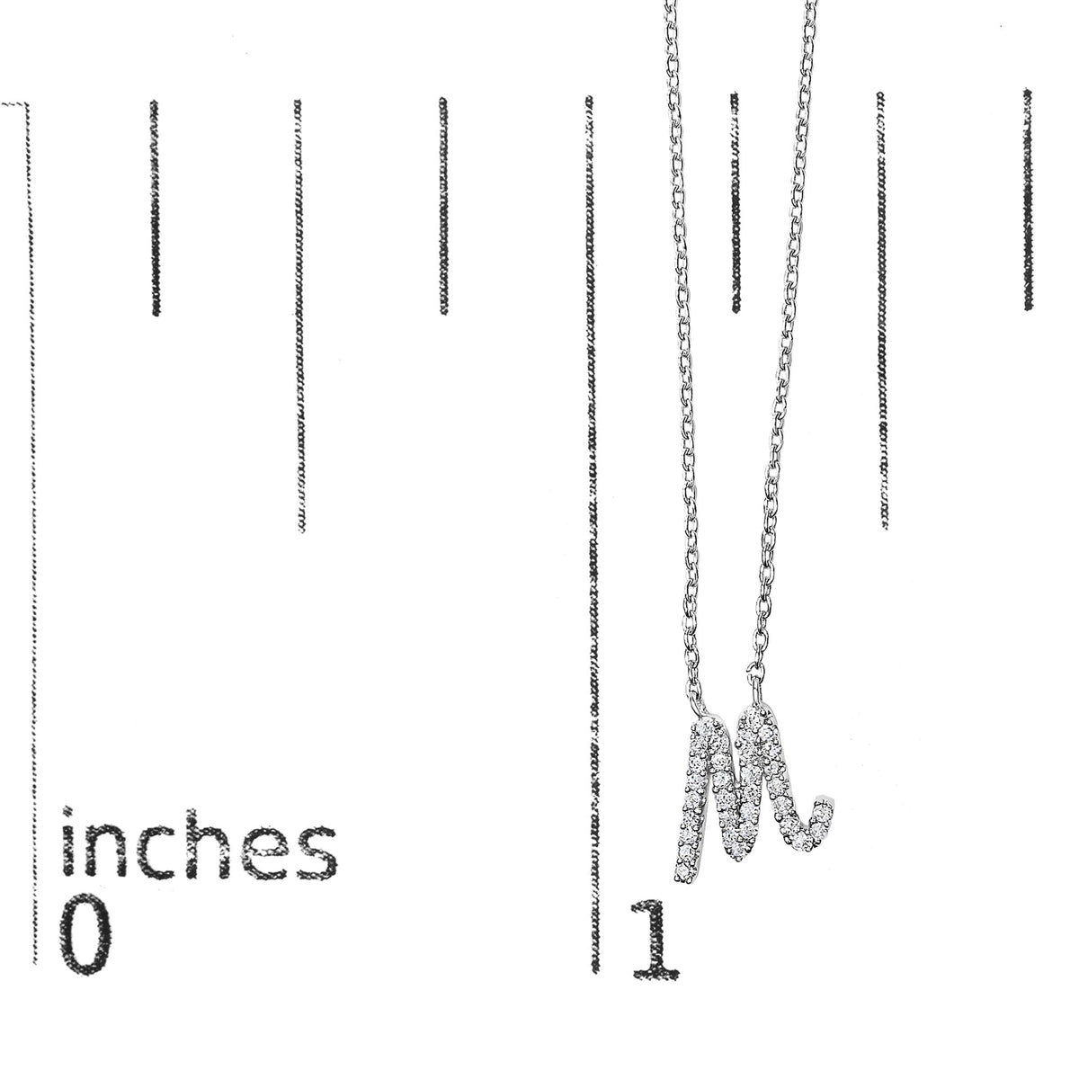 10K White Gold Diamond Accent  A-Z Initial Script Style Pendant Necklace