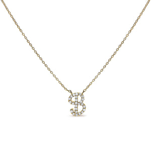 10K Yellow Gold Diamond Accent  A-Z Initial Script Style Pendant Necklace