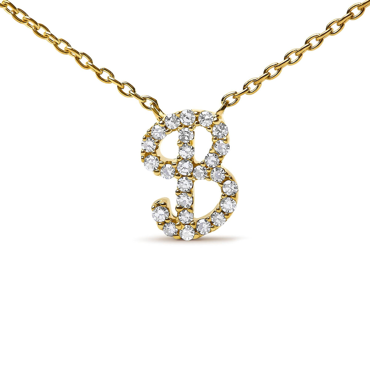 14K Yellow Gold Diamond Accent "A-Z" Initial Script Style Pendant Necklace