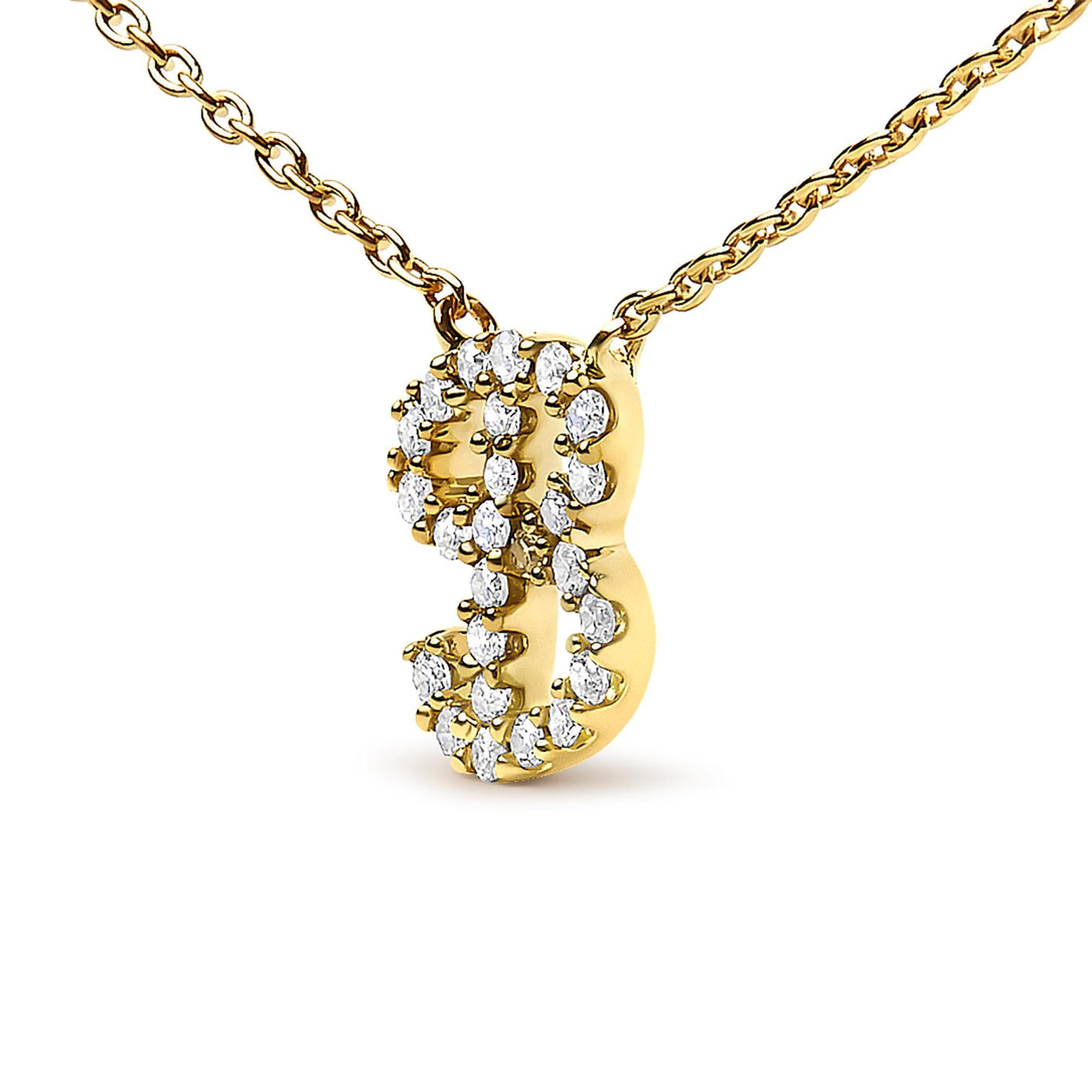 14K Yellow Gold Diamond Accent "A-Z" Initial Script Style Pendant Necklace