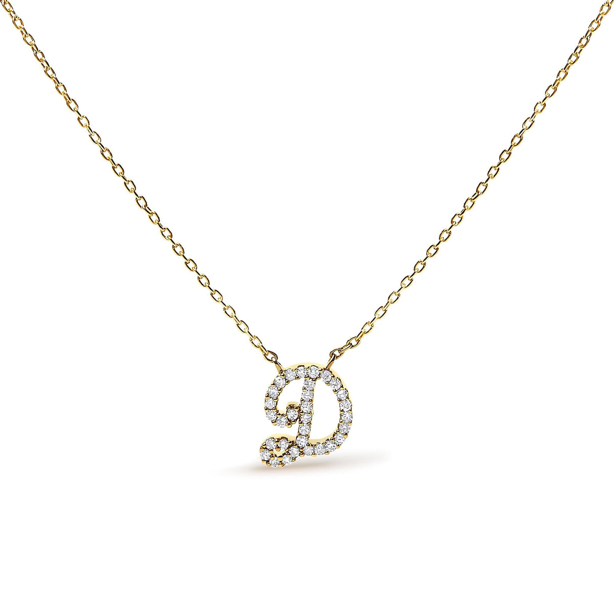 14K Yellow Gold Diamond Accent "A-Z" Initial Script Style Pendant Necklace