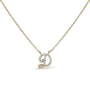 10K Yellow Gold Diamond Accent  A-Z Initial Script Style Pendant Necklace