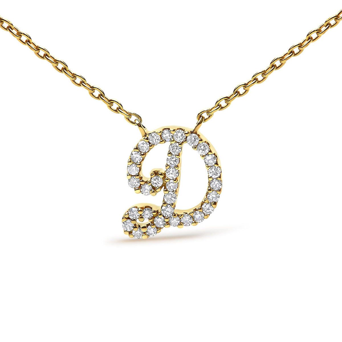 14K Yellow Gold Diamond Accent "A-Z" Initial Script Style Pendant Necklace