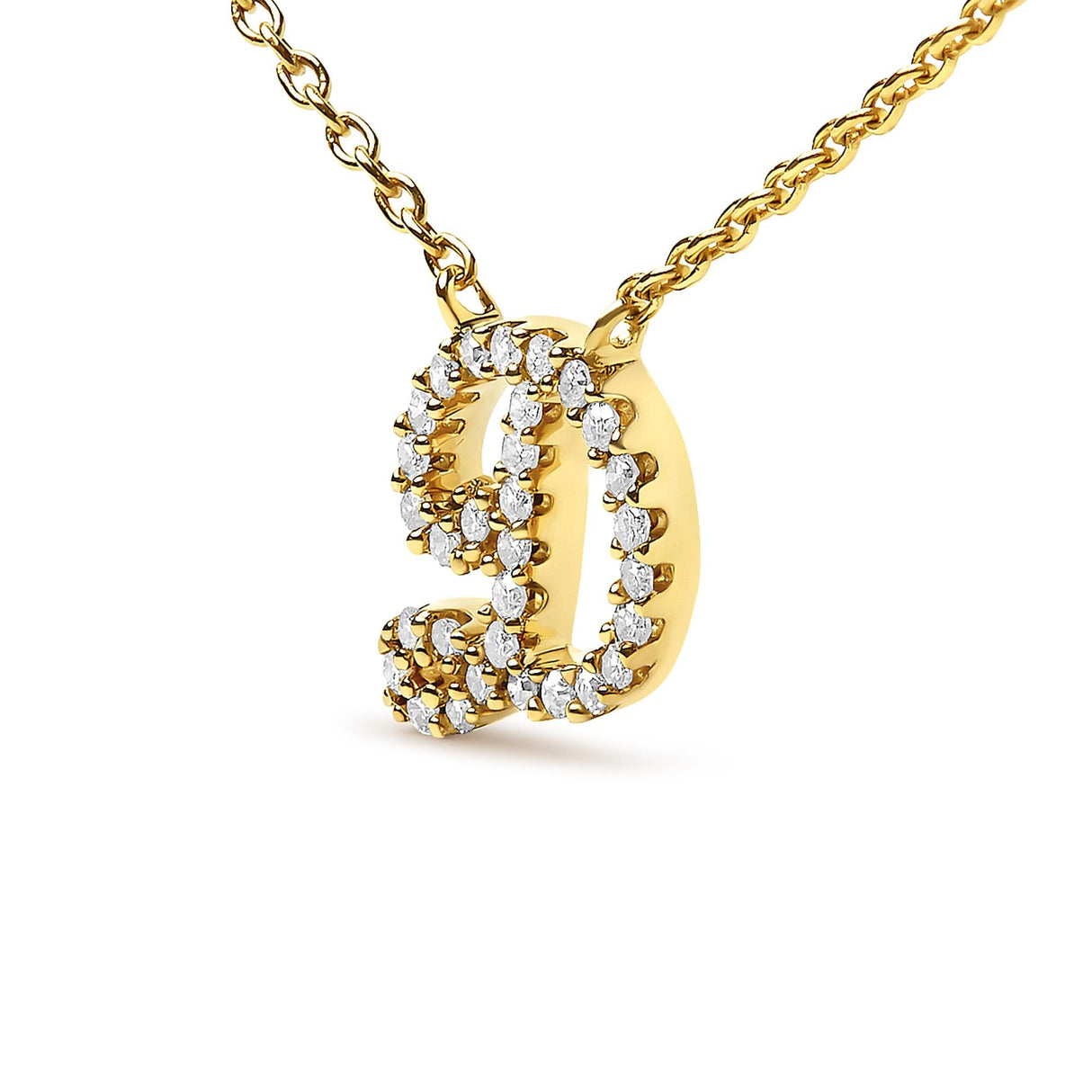 14K Yellow Gold Diamond Accent "A-Z" Initial Script Style Pendant Necklace