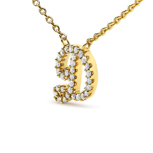 14K Yellow Gold Diamond Accent "A-Z" Initial Script Style Pendant Necklace