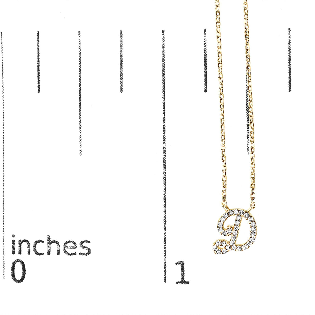 10K Yellow Gold Diamond Accent  A-Z Initial Script Style Pendant Necklace