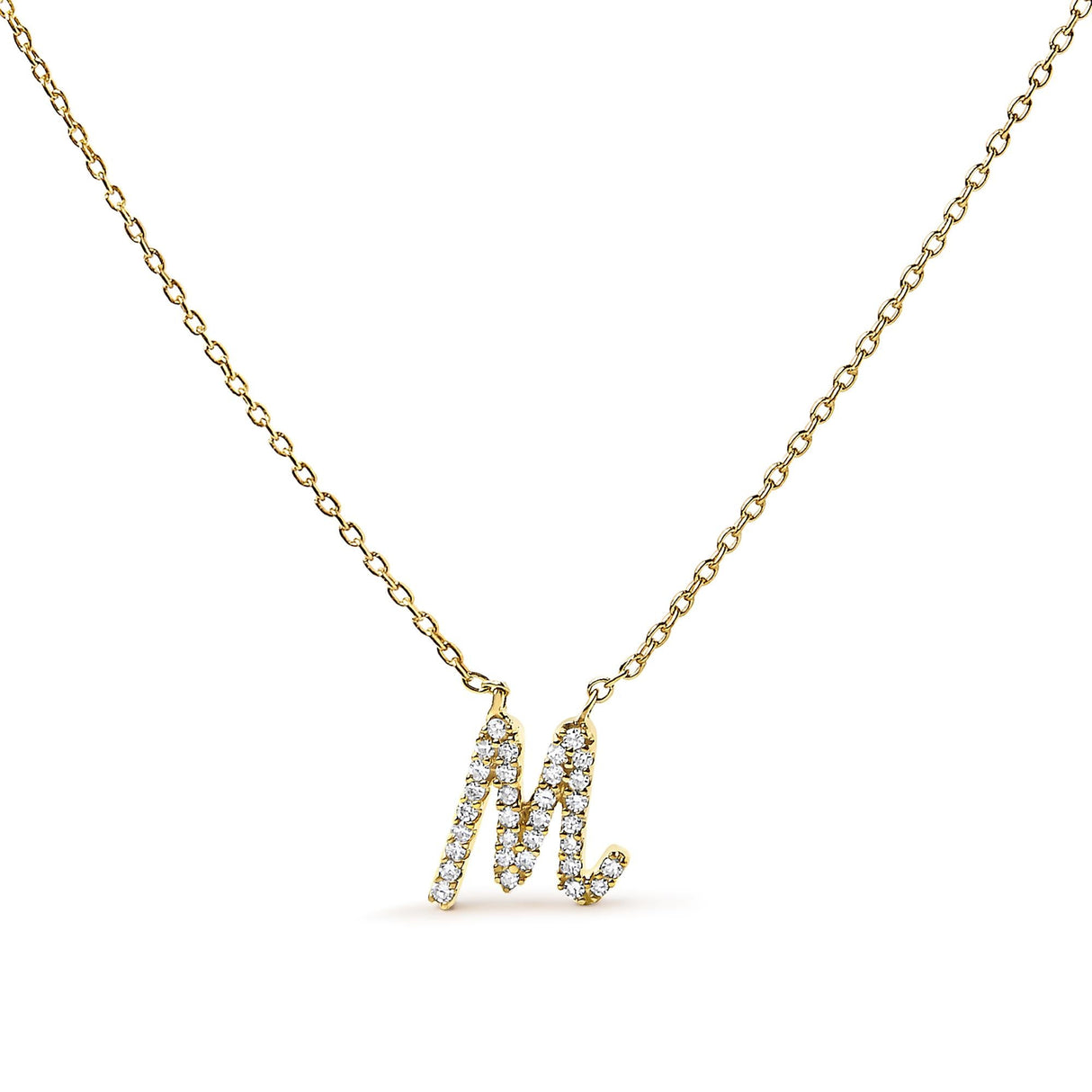10K Yellow Gold Diamond Accent  A-Z Initial Script Style Pendant Necklace