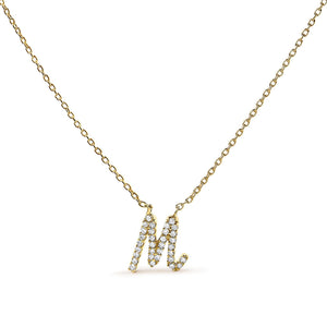 10K Yellow Gold Diamond Accent  A-Z Initial Script Style Pendant Necklace