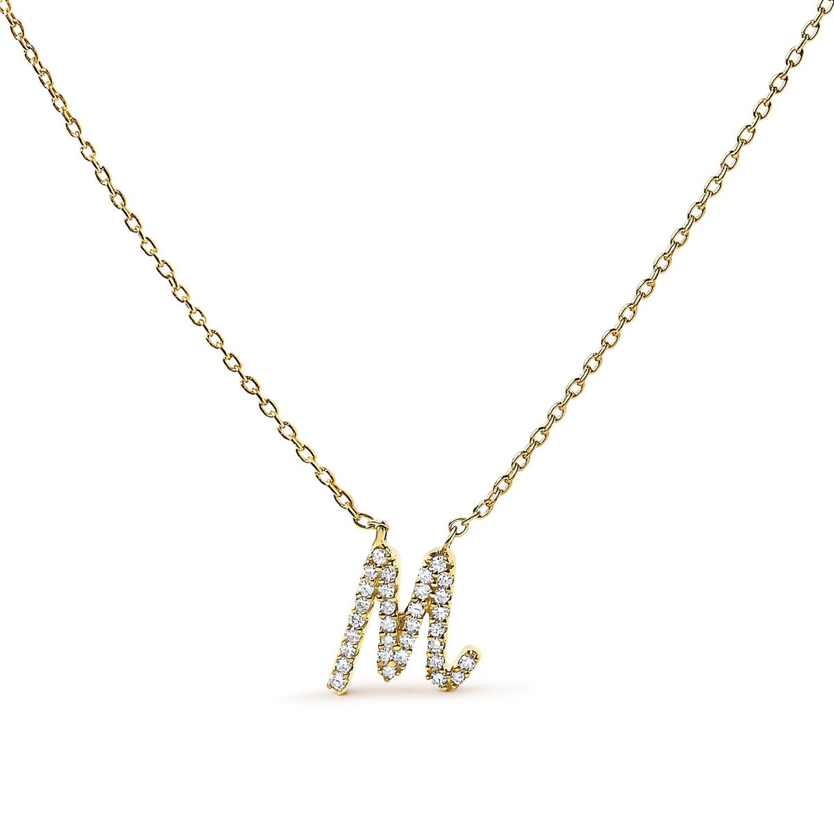 14K Yellow Gold Diamond Accent "A-Z" Initial Script Style Pendant Necklace