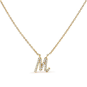 14K White Gold Diamond Accent "A" Initial Script Style Pendant Necklace