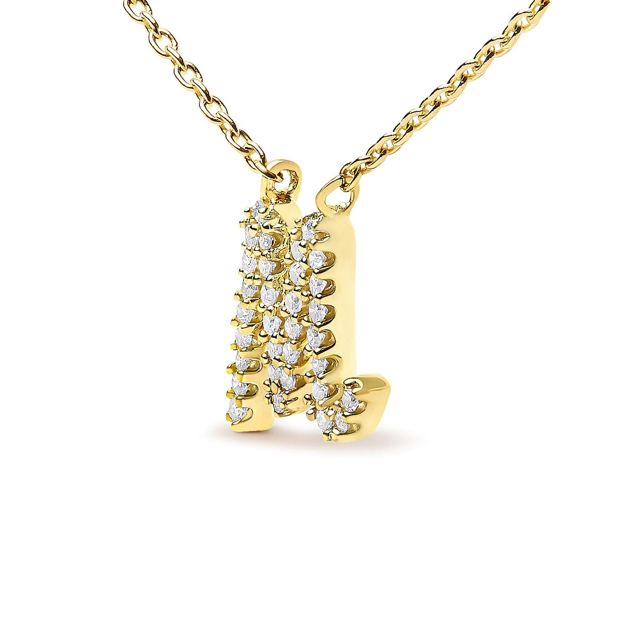 14K Yellow Gold Diamond Accent "A-Z" Initial Script Style Pendant Necklace