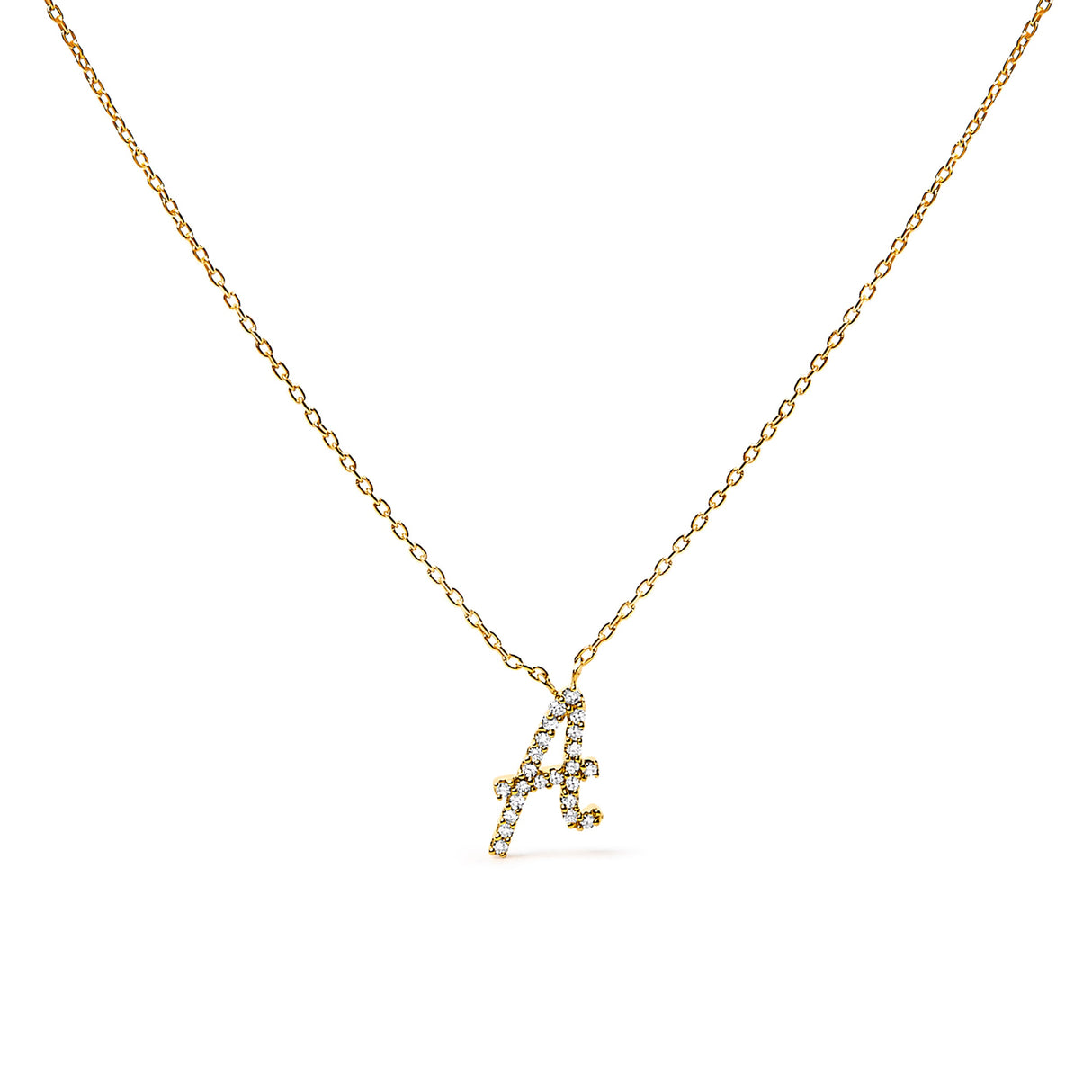 14K White Gold Diamond Accent "A" Initial Script Style Pendant Necklace