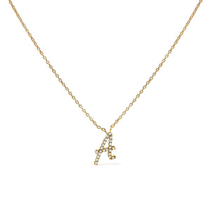 14K White Gold Diamond Accent "A" Initial Script Style Pendant Necklace