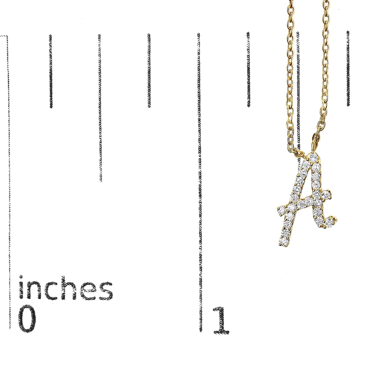 14K Yellow Gold Diamond Accent "A-Z" Initial Script Style Pendant Necklace
