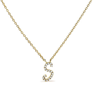 10K Yellow Gold Diamond Accent  A-Z Initial Script Style Pendant Necklace