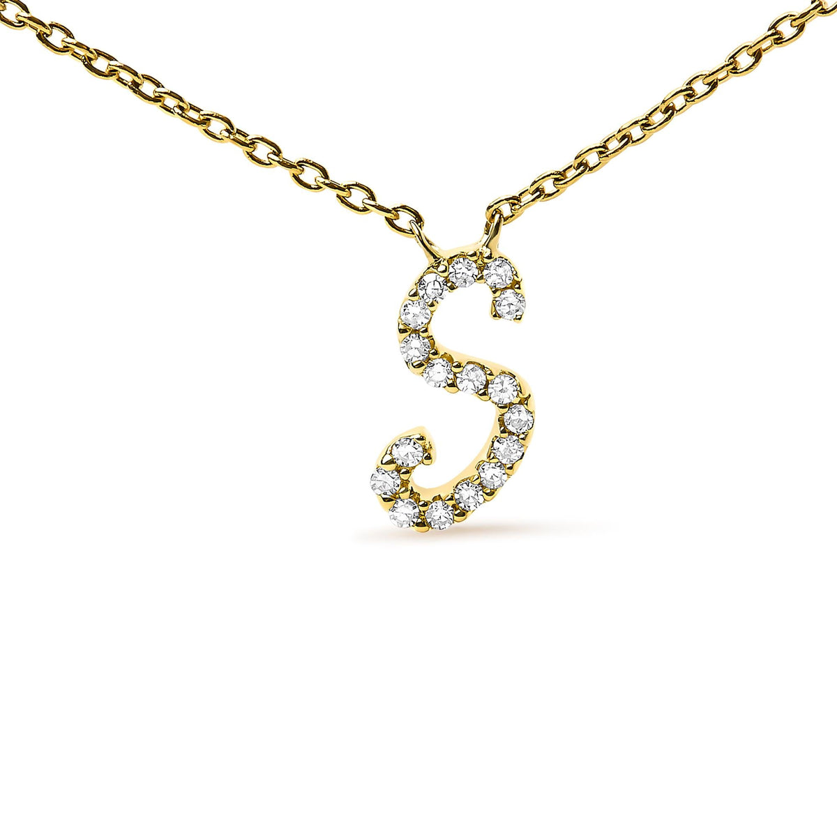 10K Yellow Gold Diamond Accent  A-Z Initial Script Style Pendant Necklace