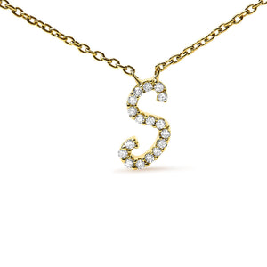 14K Yellow Gold Diamond Accent "A-Z" Initial Script Style Pendant Necklace