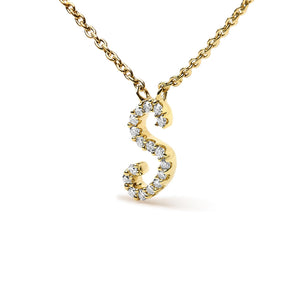 10K Yellow Gold Diamond Accent  A-Z Initial Script Style Pendant Necklace