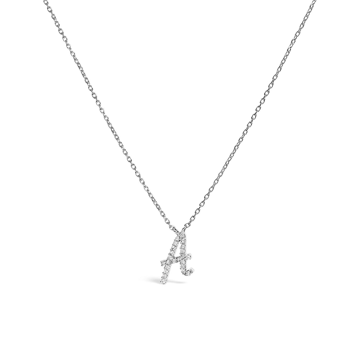 14K White Gold Diamond Accent "A-Z" Initial Script Style Pendant Necklace