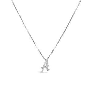 14K White Gold Diamond Accent "A" Initial Script Style Pendant Necklace