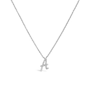 10K White Gold Diamond Accent  A-Z Initial Script Style Pendant Necklace