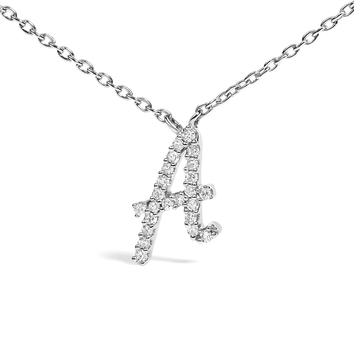 14K White Gold Diamond Accent "A-Z" Initial Script Style Pendant Necklace