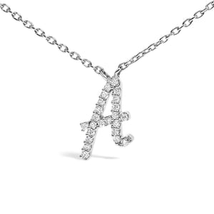 14K White Gold Diamond Accent "A-Z" Initial Script Style Pendant Necklace