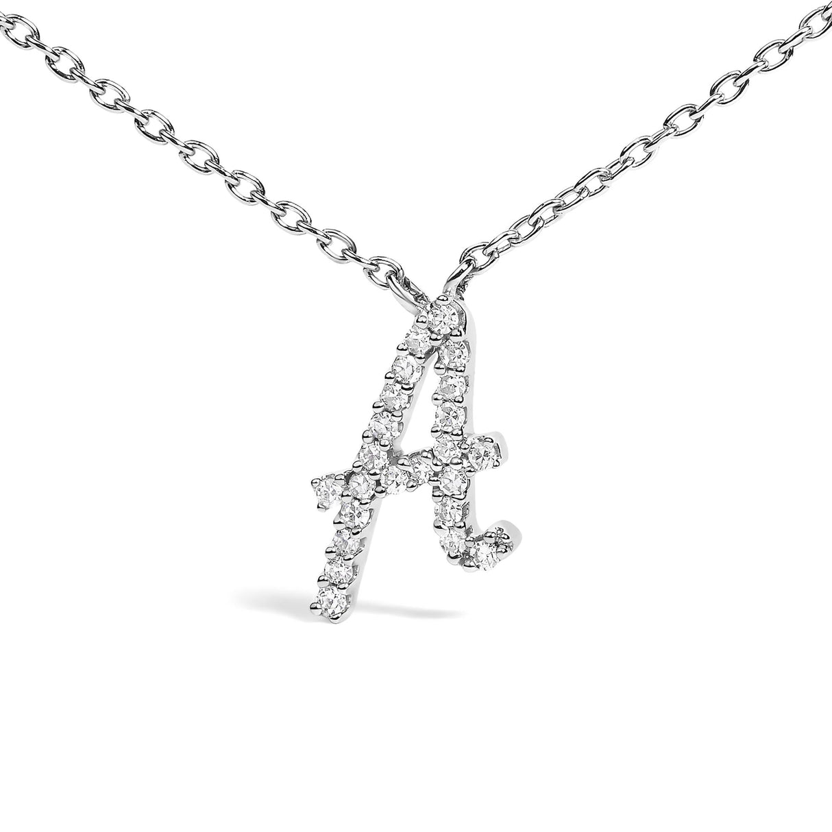 10K White Gold Diamond Accent  A-Z Initial Script Style Pendant Necklace
