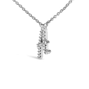 10K White Gold Diamond Accent  A-Z Initial Script Style Pendant Necklace