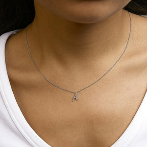 10K White Gold Diamond Accent  A-Z Initial Script Style Pendant Necklace
