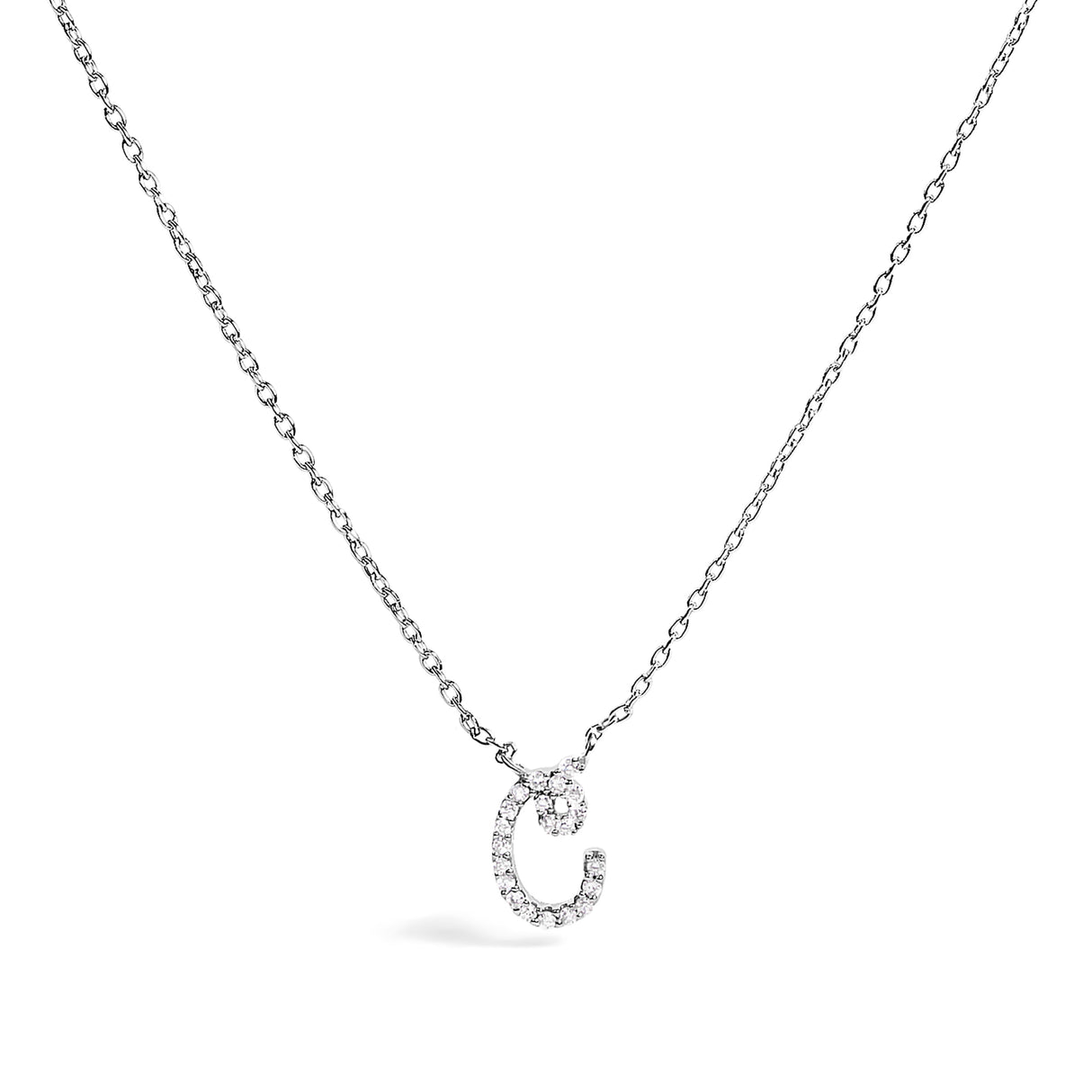 14K White Gold Diamond Accent "A" Initial Script Style Pendant Necklace