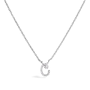 14K White Gold Diamond Accent "A" Initial Script Style Pendant Necklace