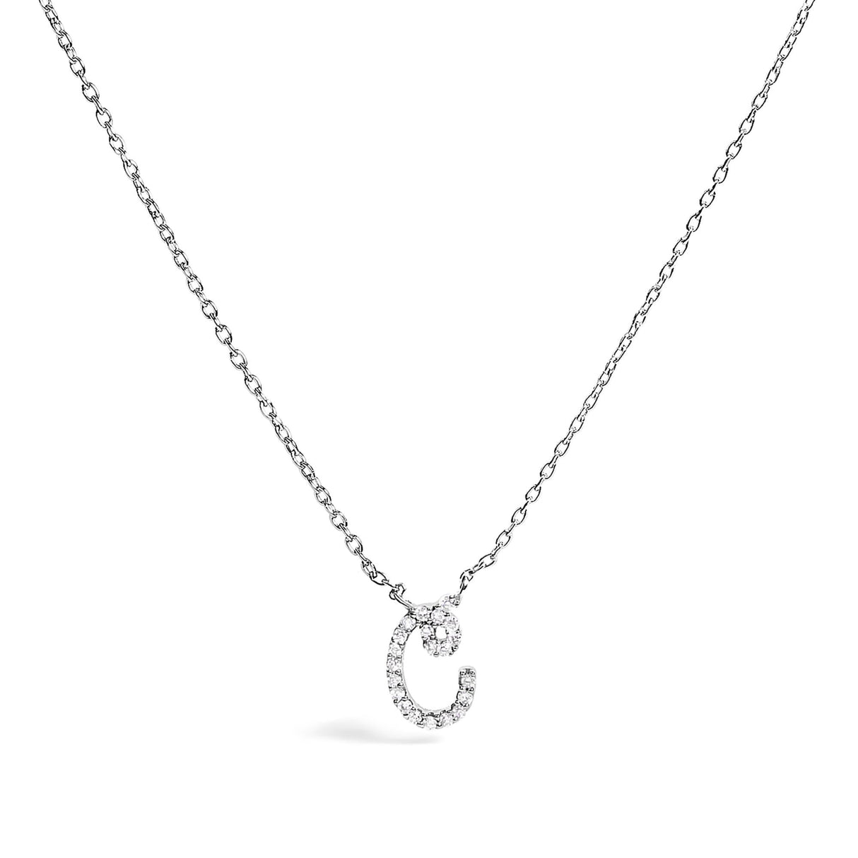 10K White Gold Diamond Accent  A-Z Initial Script Style Pendant Necklace