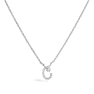 14K White Gold Diamond Accent "A-Z" Initial Script Style Pendant Necklace