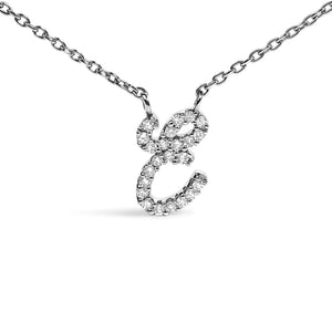 14K White Gold Diamond Accent "A-Z" Initial Script Style Pendant Necklace