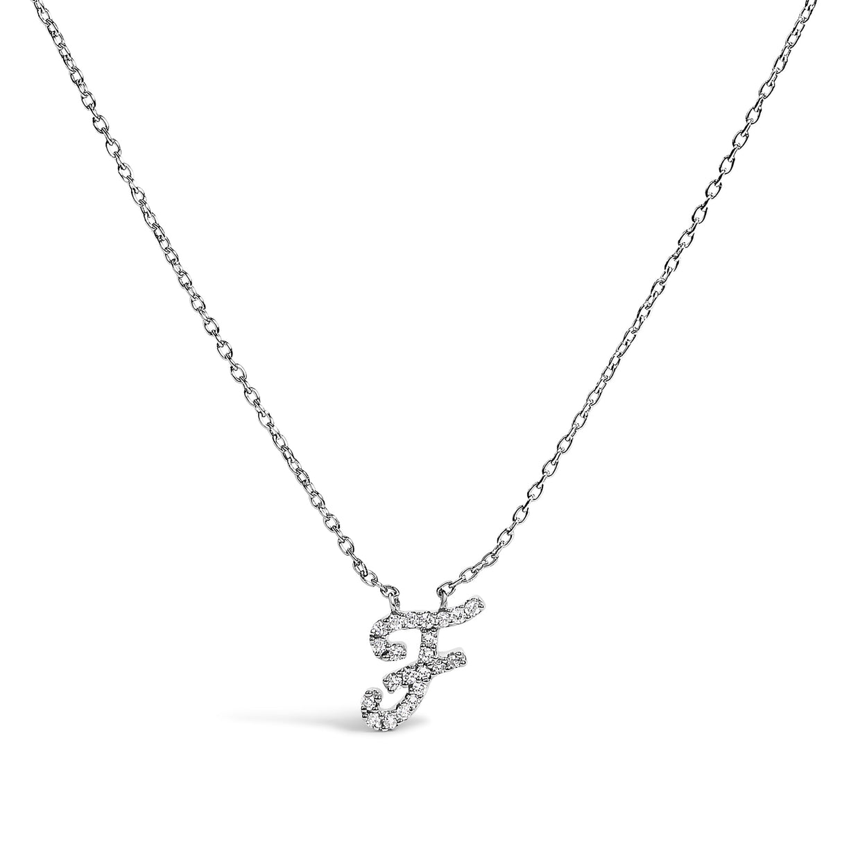 14K White Gold Diamond Accent "A" Initial Script Style Pendant Necklace