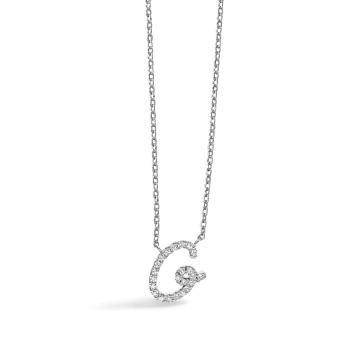 14K White Gold Diamond Accent "A-Z" Initial Script Style Pendant Necklace