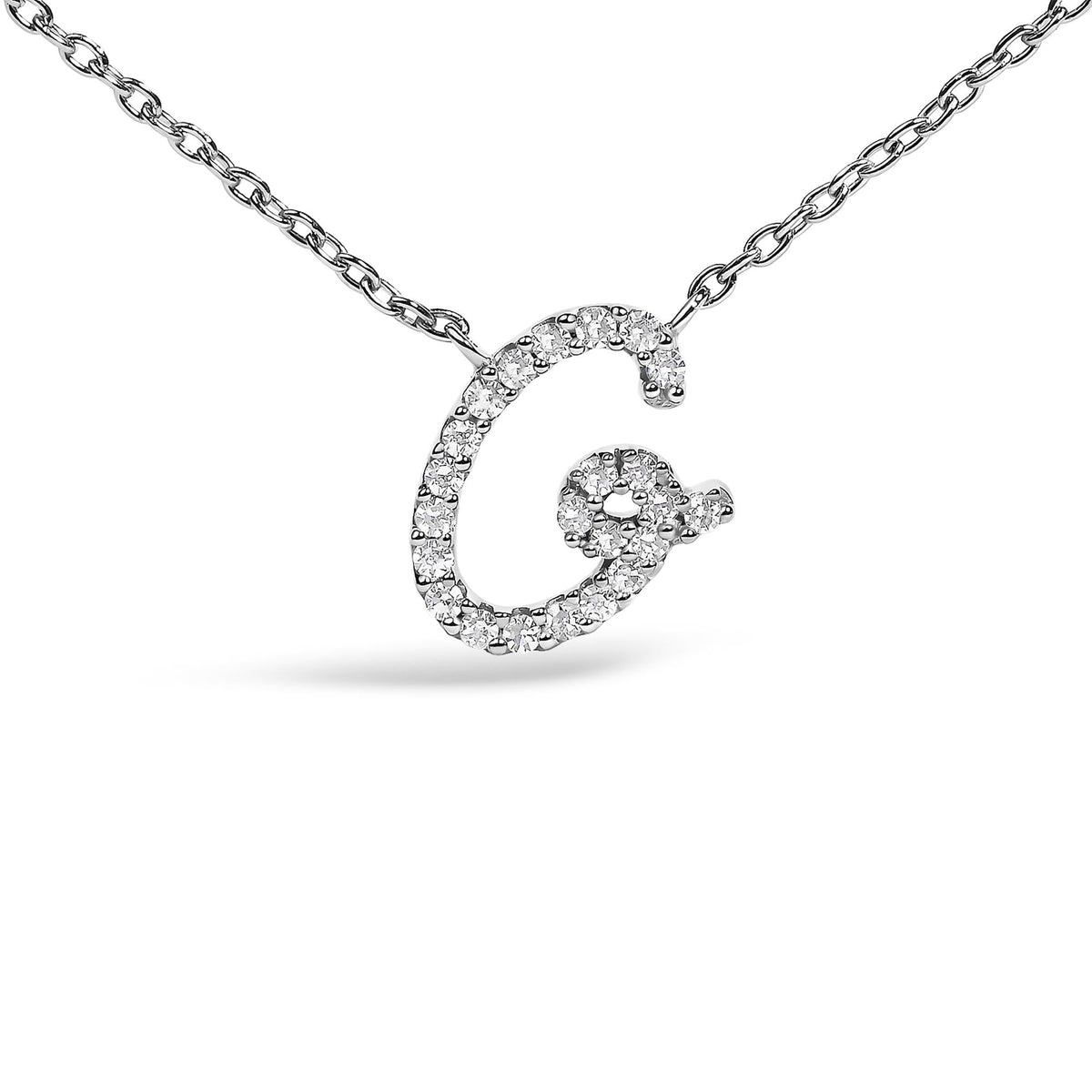 14K White Gold Diamond Accent "A-Z" Initial Script Style Pendant Necklace
