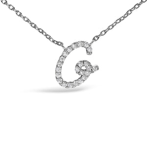 14K White Gold Diamond Accent "A-Z" Initial Script Style Pendant Necklace